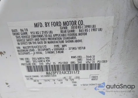 2018 Ford Ecosport Se from USA, damaged, VIN MAJ3P1TE4JC231172